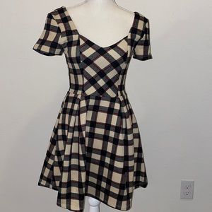 Just me, size s, plaid A line Dress with cut out back